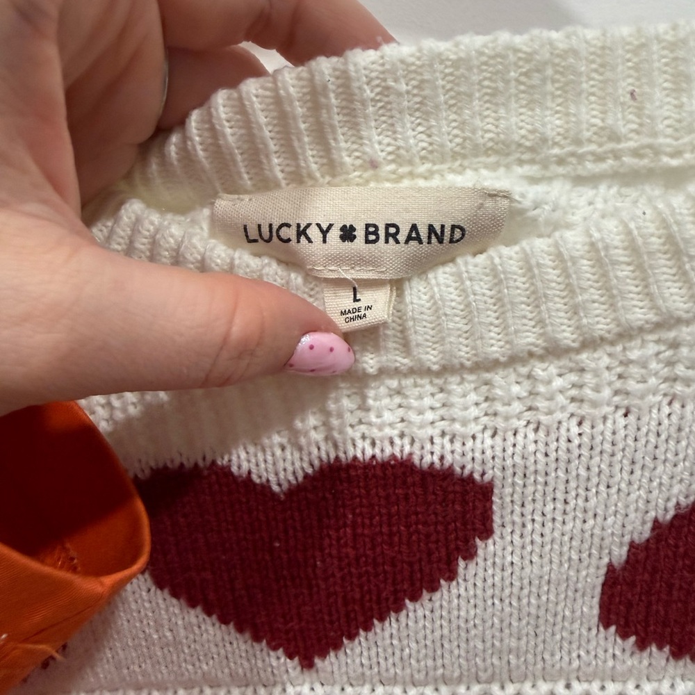 Lucky Brand Cream and Red Heart Sweater - Picture 2 of 2